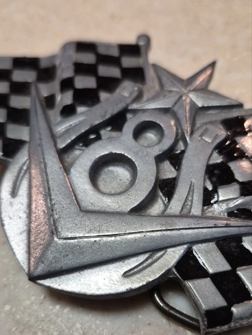Vintage V8 Racing Flags Belt Buckle Metal Engine Hot Rod Novelty #4634
